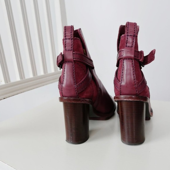 Acne Leather Ankle Cypress Boot Bootie Block Heel Platform Burgundy - Picture 3 of 8
